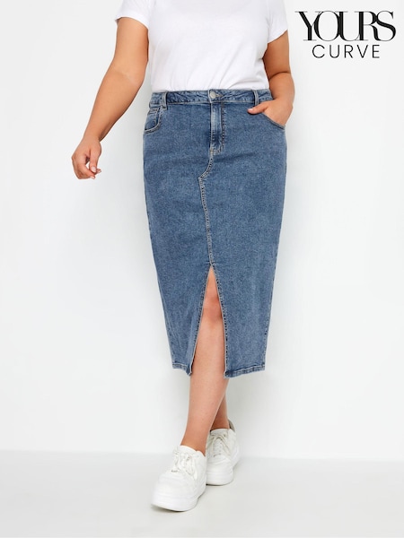 Yours Curve Blue Midi Denim Skirt (B26276) | £34