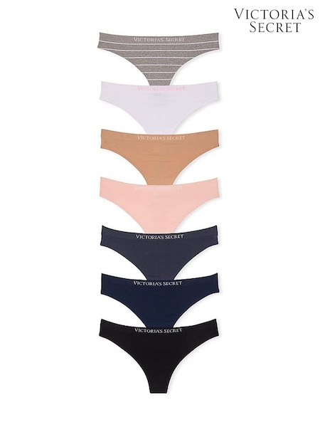 Victoria's Secret Grey/White/Nude/Pink/Blue/Black Thong 7 Pack Knickers (B26423) | £35