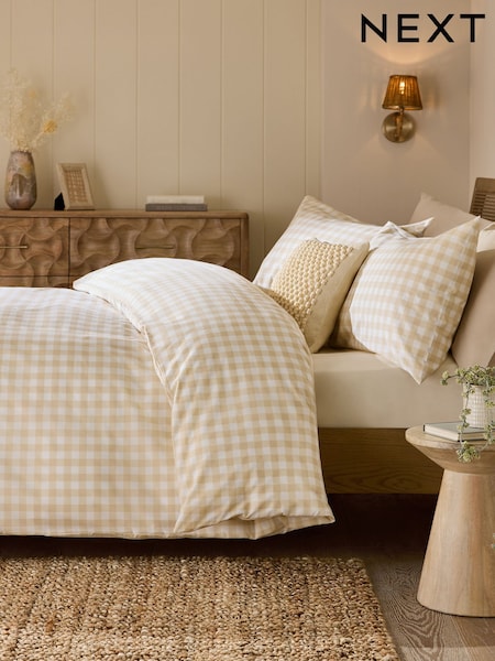 Natural Gingham Duvet Cover and Pillowcase Set (B26731) | £12 - £30