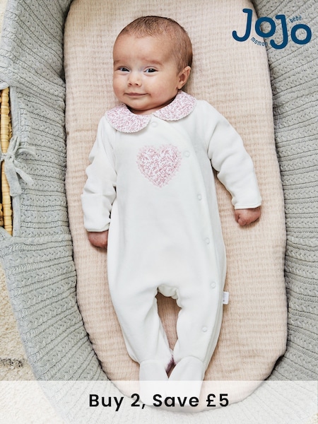 JoJo Maman Bébé White Velour All-In-One (B26854) | £23