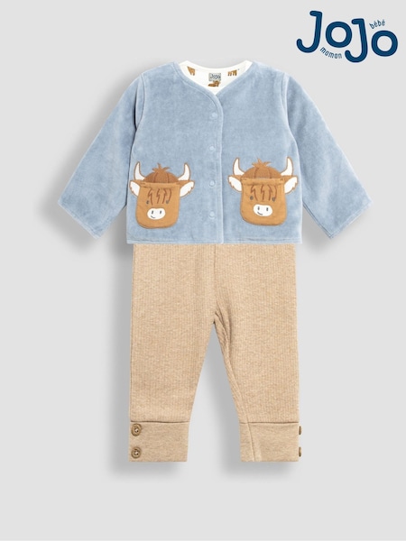 JoJo Maman Bébé Blue Baby Highland Cow Velour Set 3 Piece (B27006) | £32