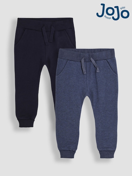 JoJo Maman Bébé Navy Blue & Denim Blue 2-Pack Fitted Joggers (B27199) | £21