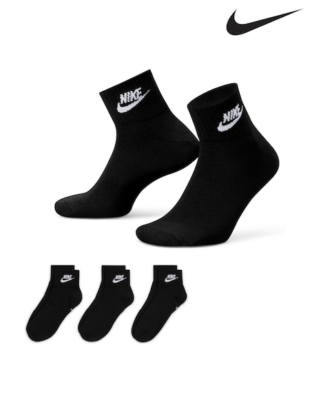 Nike Black Everyday Essential Ankle 100% Cotton Socks 3 Pack (B27206) | £18