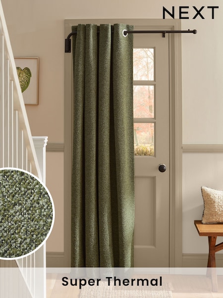 Olive Green Bouclé Super Thermal Eyelet Door Curtain (B27263) | £55 - £75