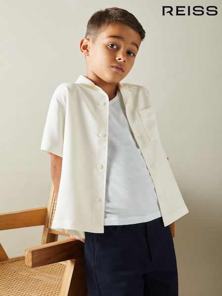 Reiss Off White Japane 9-13 yrs Twill Cuban Collar Shirt (B27624) | £32