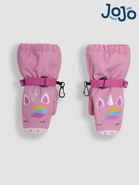 JoJo Maman Bébé Pink Unicorn Waterproof Fleece Lined Mittens (B27647) | £19.50