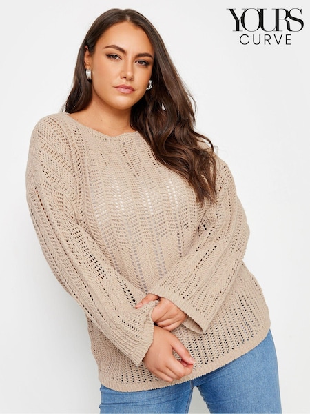 Yours Curve Natural Flare Sleeve Pointelle Jumper (B27790) | £29