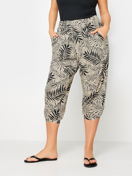 Yours Curve Beige Brown Leaf Print Cropped Harem Trousers (B27872) | £24