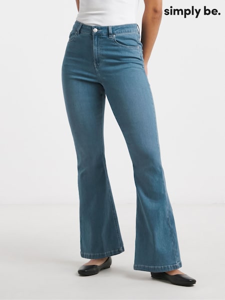 Simply Be Blue High Waist Super Stretch Flared Jeans (B27975) | £30