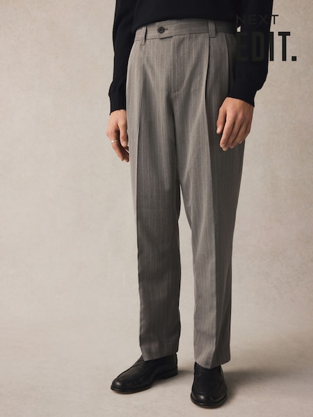 Grey EDIT Wide Pinstripe Smart Trousers (B28217) | £36