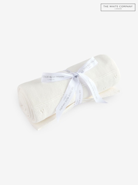 The White Company Baby Organic Cotton Pointelle Heart White Blanket (B28254) | £36