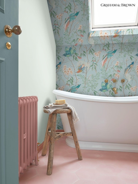 Graham & Brown Blue Clavering Birds Noon Sky Wallpaper (B28349) | £1