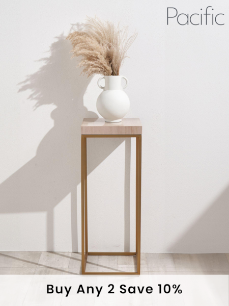 Pacific Mirrored Beige Granite and Gold Tall Square Side Table (B28476) | £275