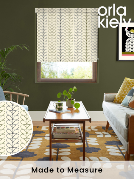 Orla Kiely Black and Olive Green Linear Stem Made to Measure Roller Blinds (B28788) | £58