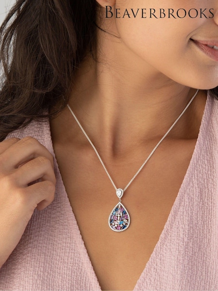 Beaverbrooks Silver Multi Colour Cubic Zirconia Drop Pendant (B28826) | £145