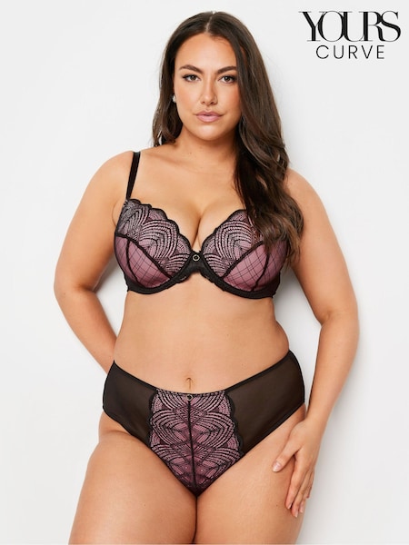 Yours Curve Black Suzie Mesh Lace Padded Bra (B28994) | £26