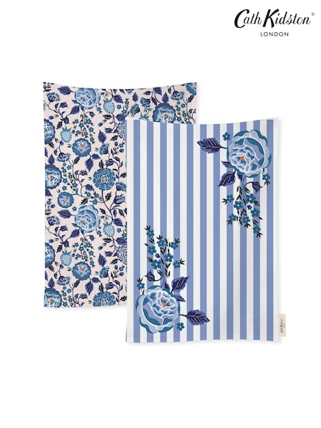 Cath Kidston Strawberry Garden Blue Tea 100% Cotton Towels Set Of 4 (B29000) | £36