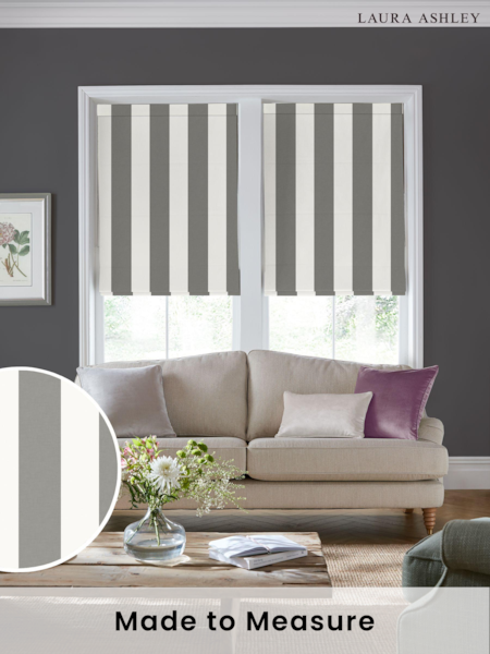 Laura Ashley Steel Grey Lille Stripe Made to Measure 100% Cotton Roman Blinds (B29430) | £79