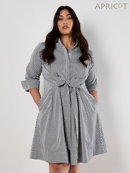 Apricot Blue Tie Front Stripe Cotton Shirt Dress (B29461) | £48
