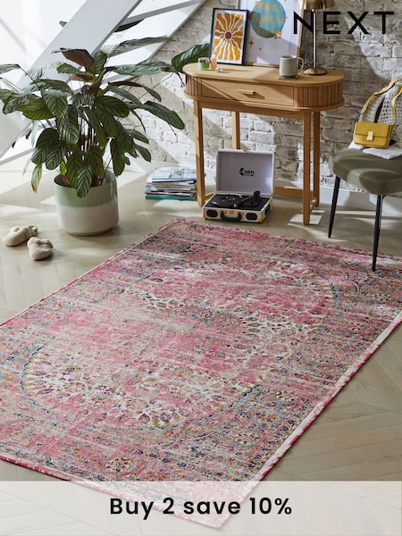 Fuchsia Pink Washable Emporium Oriental Rug (B29597) | £30 - £150