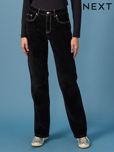 Navy Velvet Flocked Rigid Straight Leg Jeans (B29634) | £38