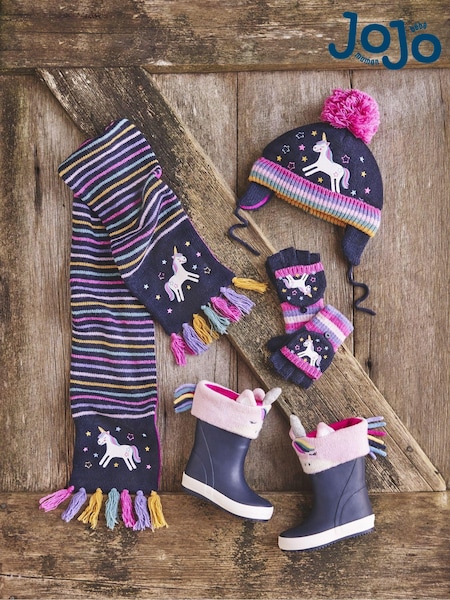 JoJo Maman Bébé Navy Unicorn Embroidered Gloves (B29888) | £15.50
