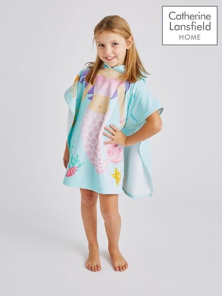 Catherine Lansfield Blue Mermaid Hooded Poncho 100% Cotton Towel (B30033) | £10