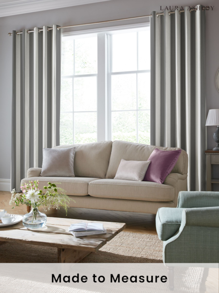 Laura Ashley Steel Grey Lille Stripe Made to Measure 100% Cotton Curtains (B30366) | £91