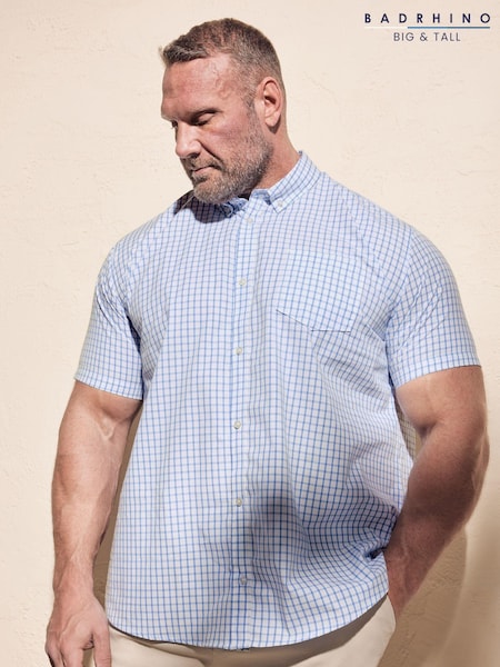 BadRhino Big & Tall White Checked 100% Cotton Shirt (B30734) | £30