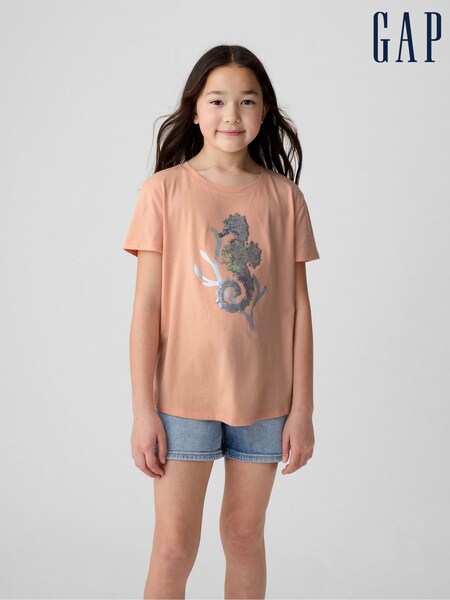 Gap Orange Seahorse Cotton Flippy Sequin Graphic Short Sleeve T-Shirt (4-13yrs) (B30823) | £5