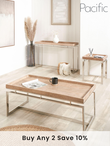 Pacific Natural Mango Wood and Silver Metal Console Table (B30882) | £500