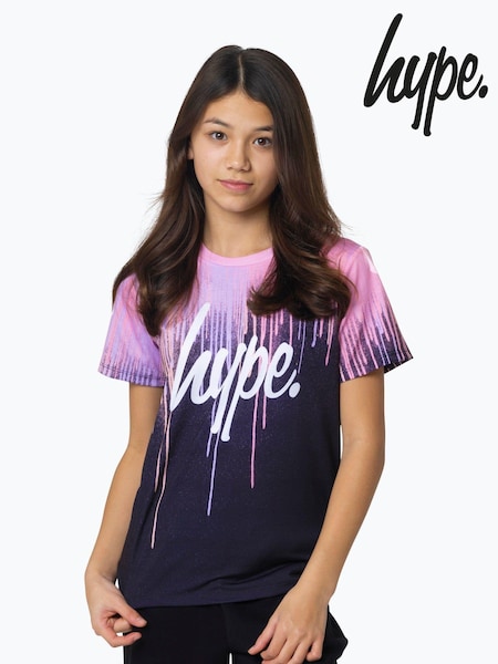 Hype. Girls Multi Dark Pastel Drips Black T-Shirt (B30928) | £20
