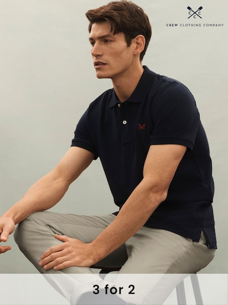 Crew Clothing Blue 100% Cotton Pique Polo Shirt (B33310) | £40