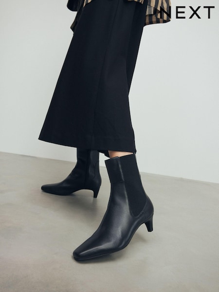 Black Leather Standard/Wide Fit Forever Comfort® Chisel Toe Chelsea Ankle Boots (B33581) | £60