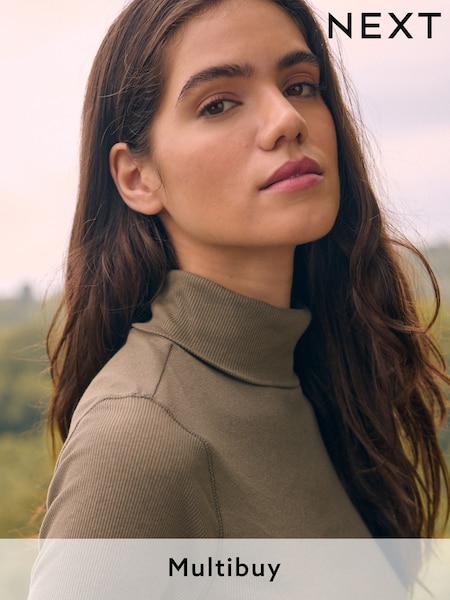 Green Long Sleeve Ribbed Roll Neck Top (B33600) | £13.50