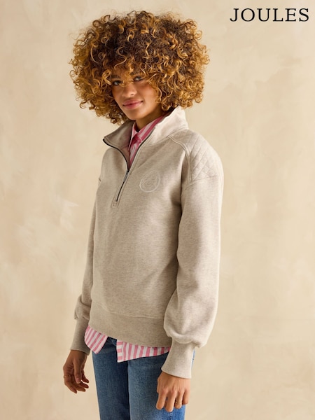 Joules Racquet Cream Cotton Marl Half Zip Sweatshirt (B33647) | £55
