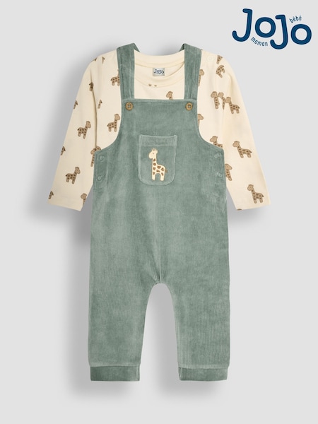 JoJo Maman Bébé Green Giraffe Embroidered Pocket Dungarees And Top Set (B33762) | £28