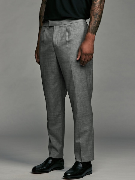 Grey Elasticated Waist Wool Blend Check Regular Fit Smart Trousers (B33831) | £55