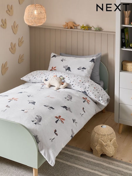 Grey Dinosaur Super Soft Reversible Fleece Duvet Cover and Pillowcase Set (B34344) | £26 - £38