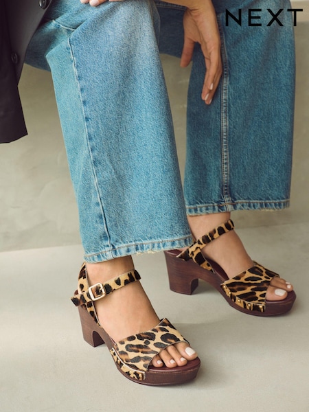 Animal Clog Leather Heeled Sandals (B34438) | £56