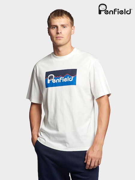 Penfield White Mens Relaxed Fit Large Original Logo 100% Cotton T-Shirt (B34439) | £30