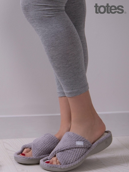 Totes Grey Ladies Isotoner Popcorn Turnover Open Toe Slippers (B34660) | £22