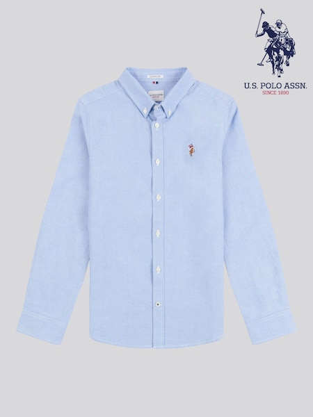 U.S. Polo Assn. Blue Boys Peached 100% Cotton Oxford Shirt (B34662) | £35 - £42