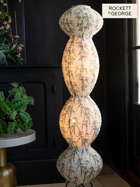 Rockett St George Green/Ecru Bamboo Print Floor Lamp (B34886) | £179