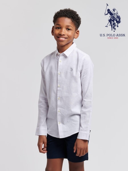 U.S. Polo Assn. White Linen Blend Boys Shirt (B35835) | £35 - £42