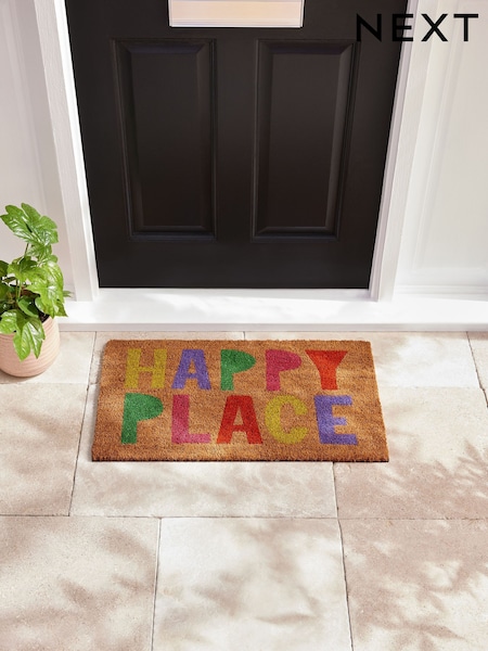 Brown Happy Place Slogan Doormat (B36051) | £14 - £24