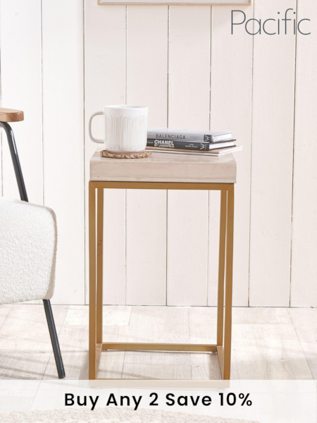 Pacific Mirrored Beige Granite and Gold Metal Square Side Table (B36271) | £255