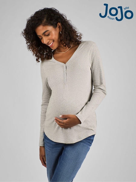 JoJo Maman Bébé Marl Grey Popper Front Jersey Maternity Top (B36591) | £27