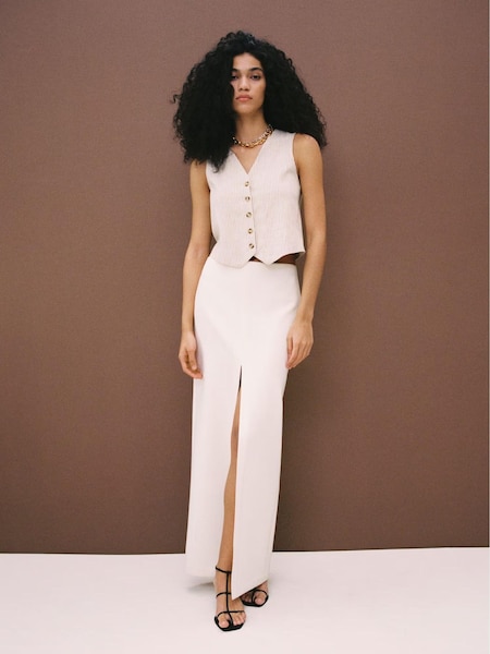 Mango Cream Striped Linen Suit Vest (B36596) | £18