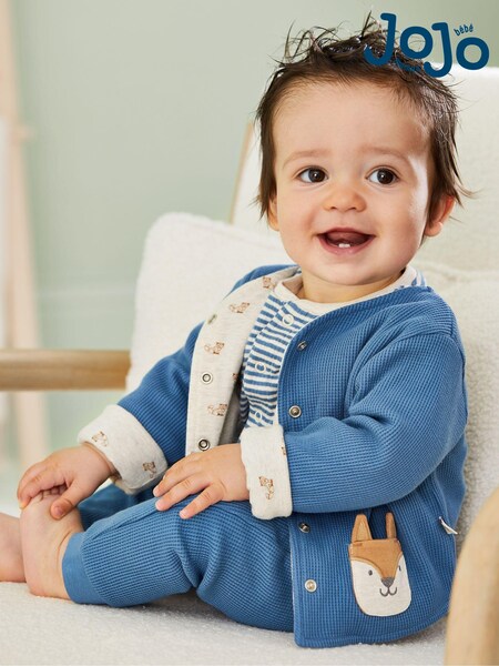 JoJo Maman Bébé Denim Baby Fox Velour Set 3 Piece (B36620) | £32